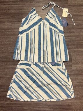 Blue and White Striped Two-Piece Set